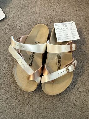 Birkenstock White Footbed Sandals with Metallic Accent